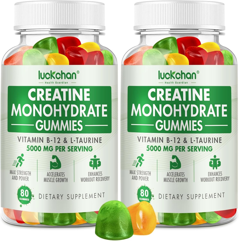 Creatine Monohidrat Gumries 5000mg pentru barbati si femei - Creatina pentru femei - Masticuri Creatina Monohidrat pentru forta musculara, Muscle Builder, Energie Boost, 160 Conte Pre-Workout Supliment