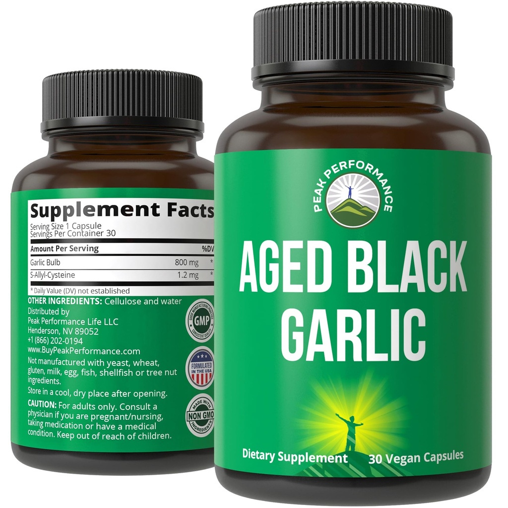 Capsule negre de usturoi în vârstă de vârf. Pur Vegan pur Odorless Pastile supliment de extract pentru Cholesterol, și suport imunitar. de la Usturoi Bulb cu S-Alyl Cysteine și antioxidanți