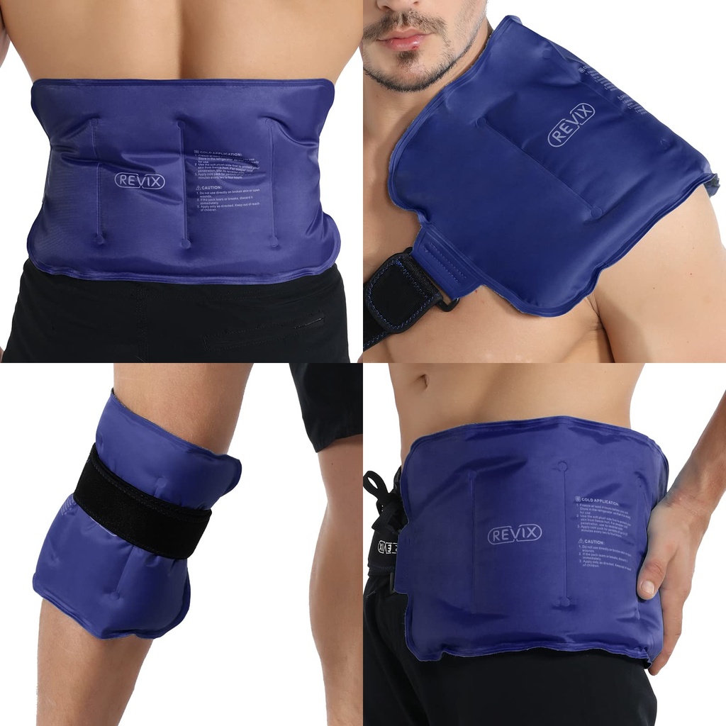 Revix Ice Pack pentru leziuni Reusable Gel pentru Back Inferioară, Cold Packs pentru umărul din spate, Elbow, Hip, Picior, Wrap Around Entire Knee, Soft Cold Compress, 16 × 9" Navy