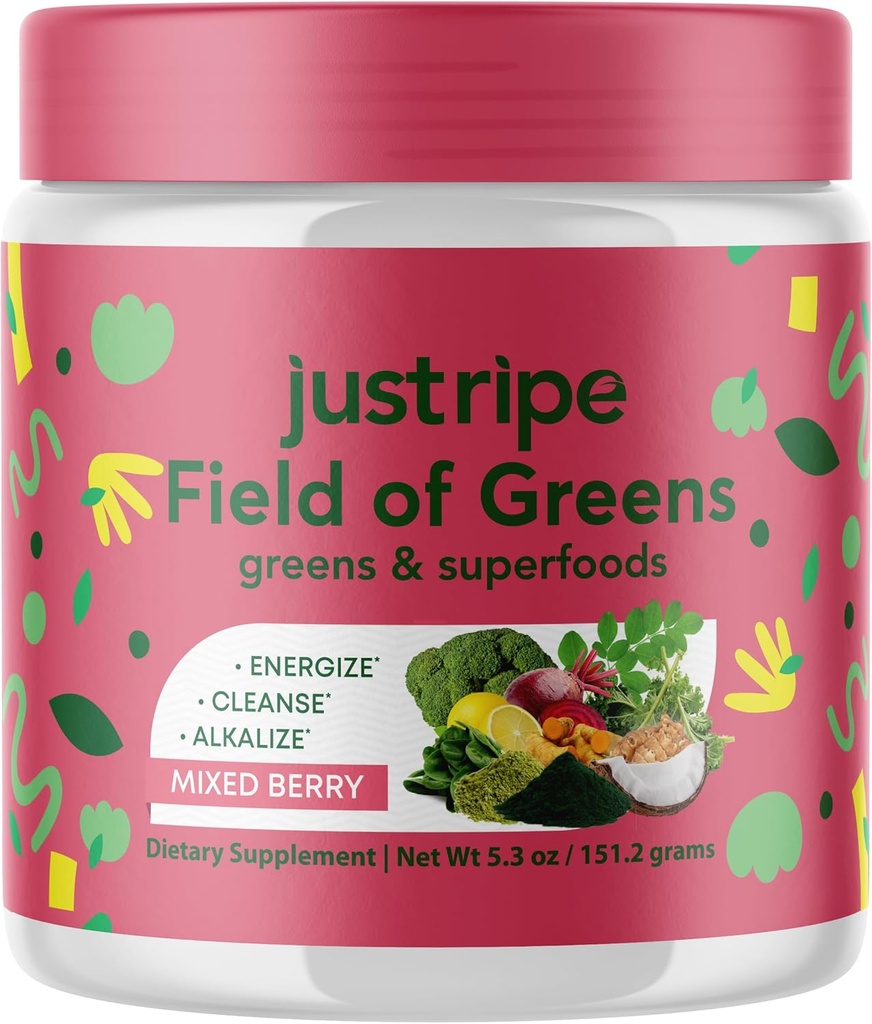 Câmp de Greens Superfood Powder cu Spirulina organică, Chlorella, Root Root Powder - Bacillus Coagulans Probiotic, O plantă-Based Mix Suporting Gut Health, Imunitate, 28 Scoops - mixt Berry