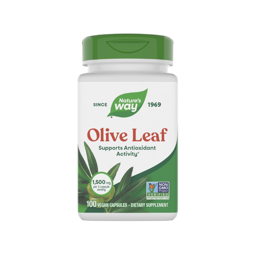 Natura's Way Olive Leaf - 1500 mg per 3-Capsule Serving - Suportă activitatea antioxidantă* - Capsule din plante de frunze de măsline - Proiect non-GMO verificat - Gluten gratuit - 100 capsule Vegan