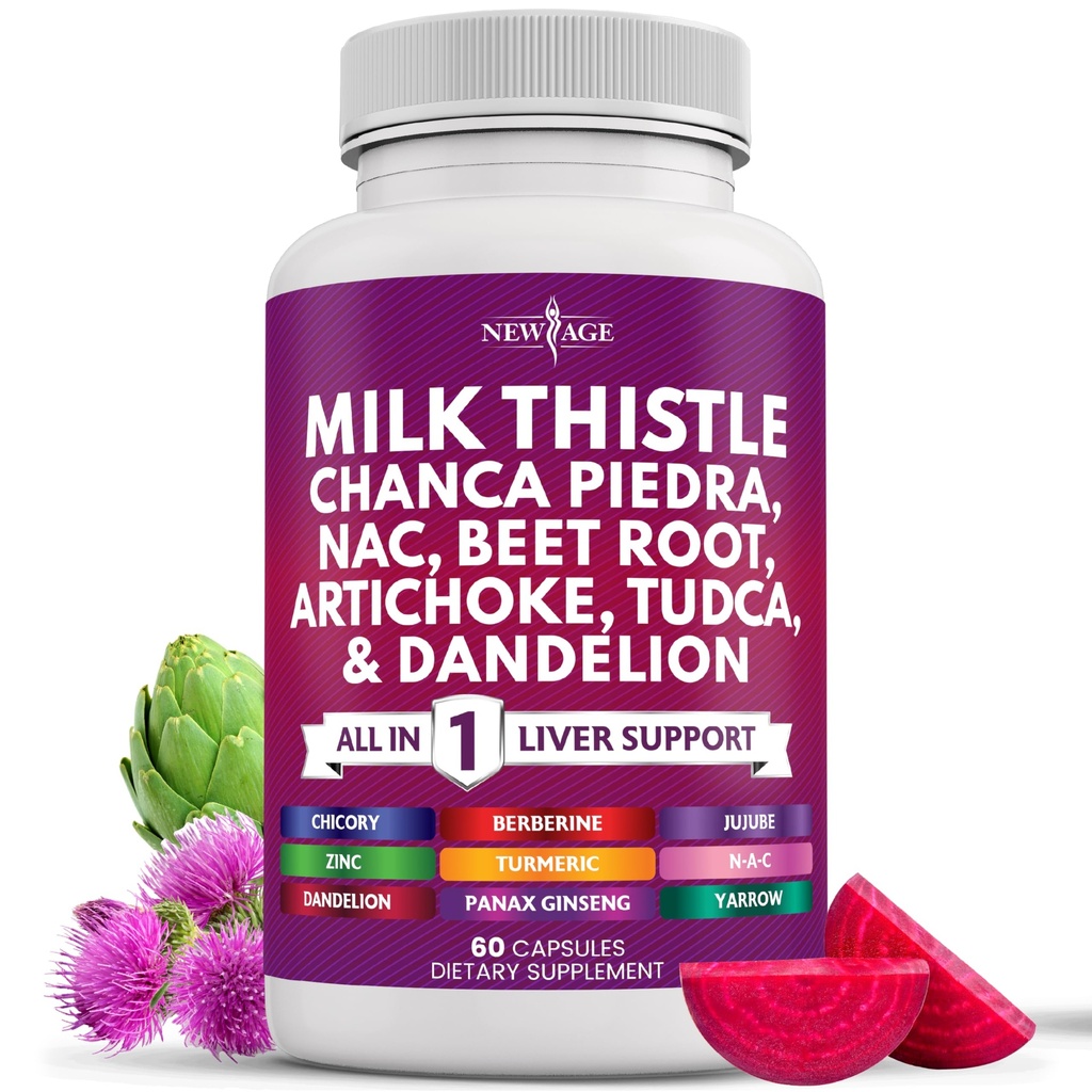 NOUA VÂRSTA de lapte Thistle NAC Chanca Piedra Sfeclă Root Anghinare Root Astragalus - Plus TUDCA & Ginger - 60 Conte