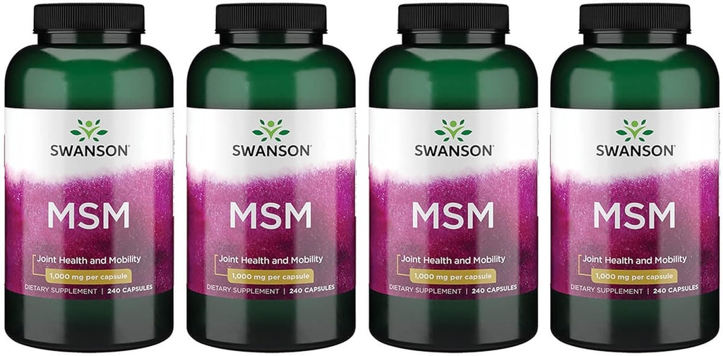 Swanson MSM - Minerale esentiale Promovarea Mobilitatii si Suportului Comun de Sanatate - Ajuta la mentinerea sanatatii tisularelor Connective, inclusiv cartilajul, colagenul si parul - (240 capsule, 1000 mg fiecare) 4 Pack