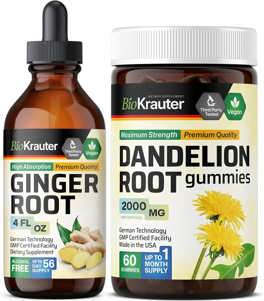 BIO KRAUTER Root Tincture 4 Fl. Oz. & Dandelion 60 Gummies