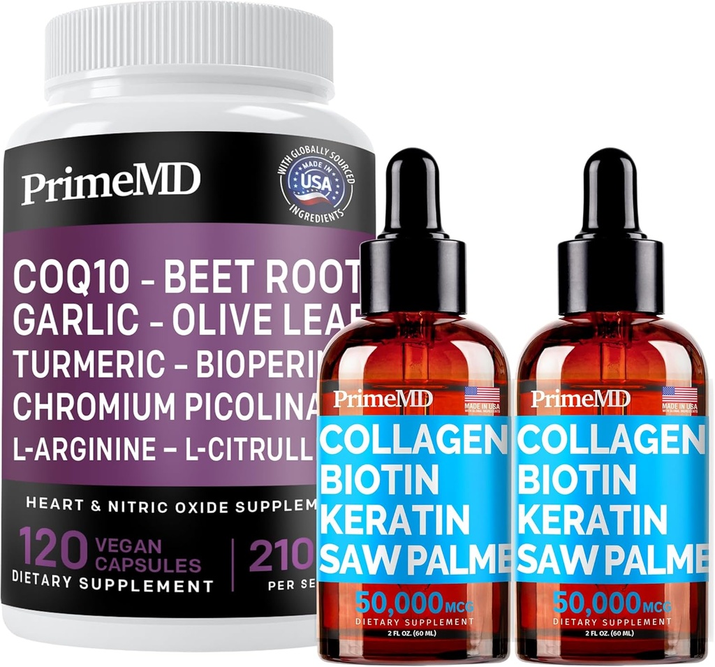 Colagen Biotin lichid (2pk) și oxid de azot (1pk) Supliment Bundle - Vitamine potente pentru păr, piele, unghii, inimă, circulatie, și suport de lipide - non-GMO, Vegan, gluten-gratuit