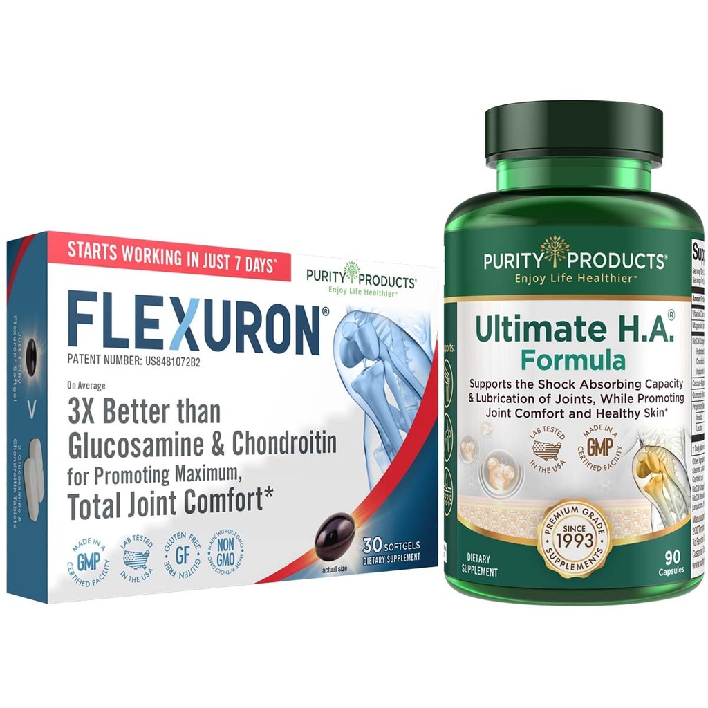 Produse de puritate Formula comună Flexuron + Ultimate HA Flexuron (Oil Krill, Acid hialuronic cu greutate moleculară mică, Astaxantină) - Ultimate H.A. (BioCell Collagen, Querbetin, Acid hialuronic + More)