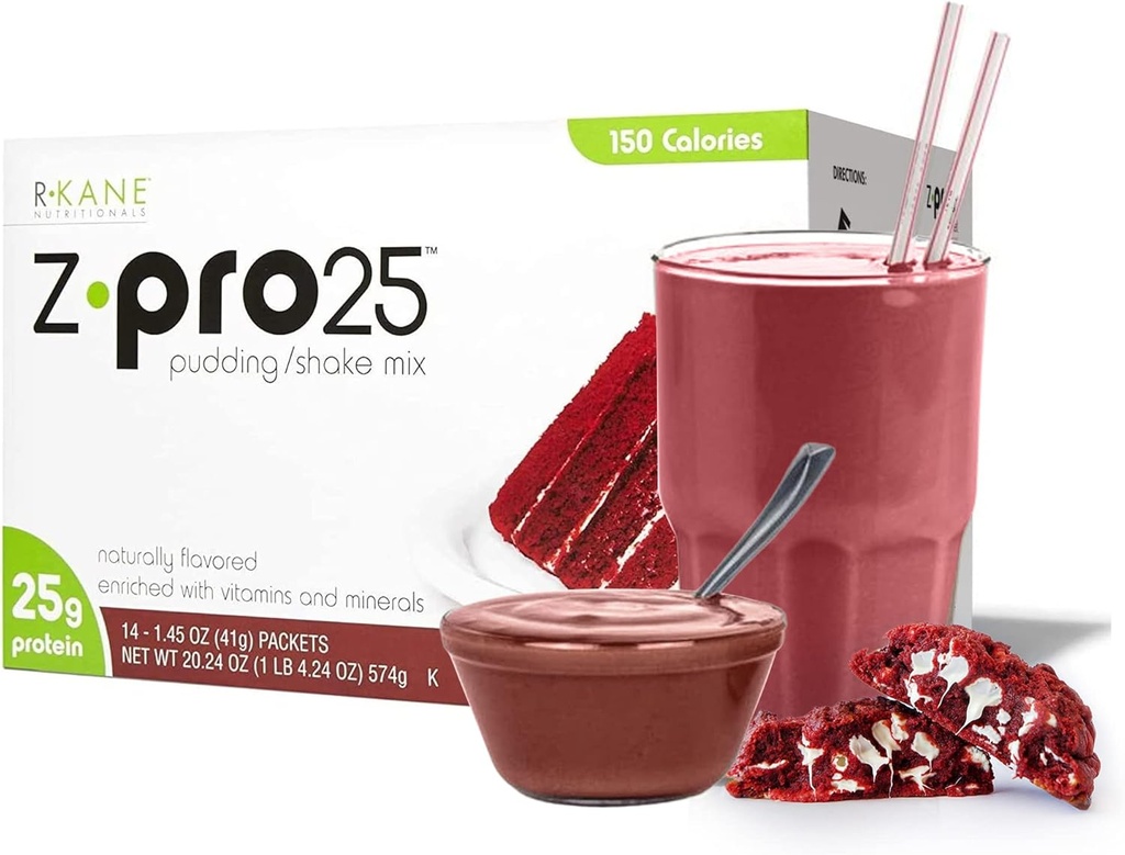 R-Kane Nutritionals Z-Pro Red Velvet Proteine Drink Mix - Proteină mare, Calorie scăzut grăsime Shake și budincă amestec - Înlocuire masă, On-The-Go Pachete - Mic dejun Boost - 25g Proteina - 14 Pachete