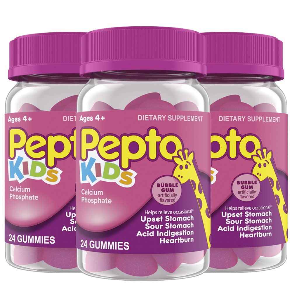 Pepto Kids Gummies, ajută la ameliorarea tulburărilor de stomac, indigestie acidă, stomac acru şi arsuri la stomac, 72 Total (3 cutii de 24)