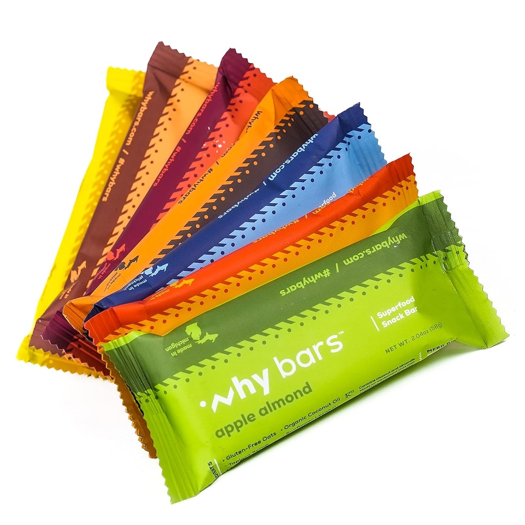 De ce Baruri, Baruri de Proteina, Variety Pack, 2.04 Ounce Bars (Pachet de 7 Baruri de Proteina) - Superfood Bar de Proteina, Gluten gratuit, Non OMG, Organic, Vegan, Ingrediente simple