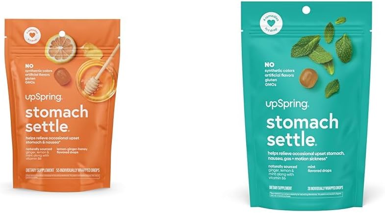 UpPrimăvara Stomac Setle Picături Bundle cu ghimbir, Lemon - 55 Ct și 28 Ct