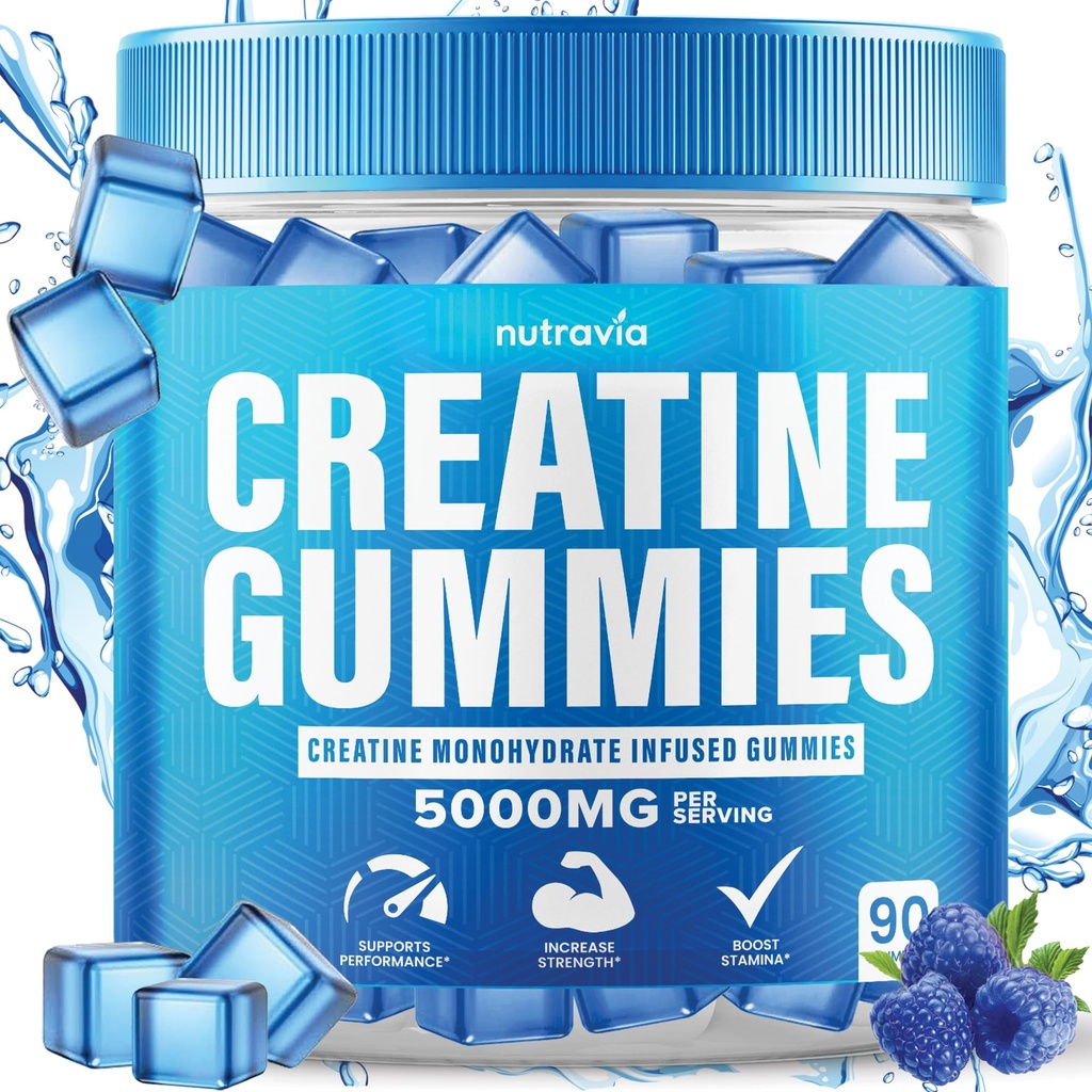 Creatine Gummies Infuzat cu 5g Creatin Monohidrat pentru bărbaţi şi femei, Putere, Rezistenţă, Creatură Instantata muscular, Micronized Clean HCL Creatina Monohidratada echilibru en Polvo (90 Gummies)