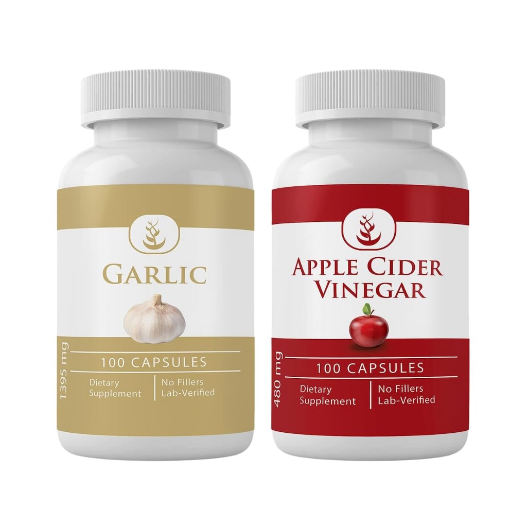 INGREDIENTE ORIGINALE Usturoi & Apple Otegar Capsule Bundle (100 capsule fiecare), fără aditivi sau fillere, Lab verificate