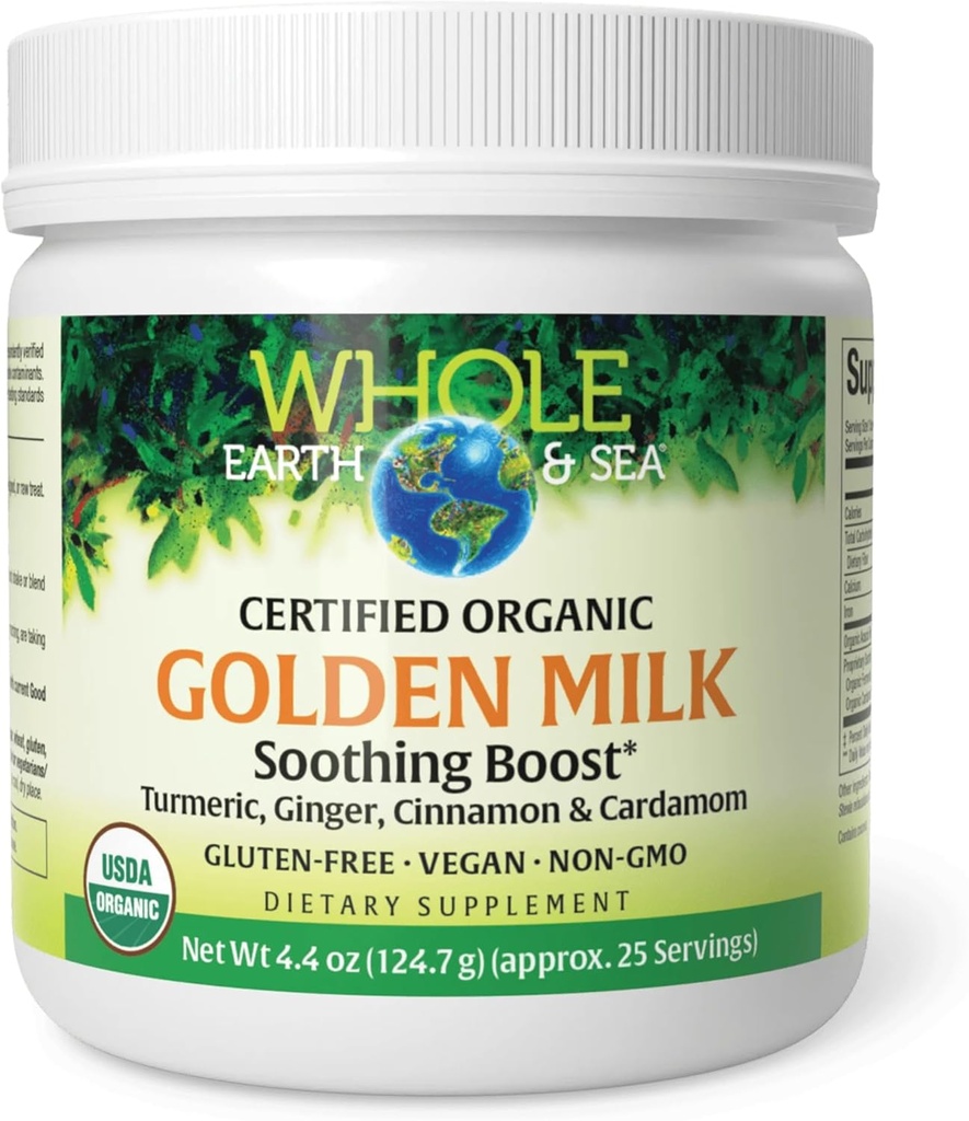 Pamant si mare din factori naturali, lapte de aur Soothing Boost cu Turmeric, Ginger & More 4.4 oz pulbere