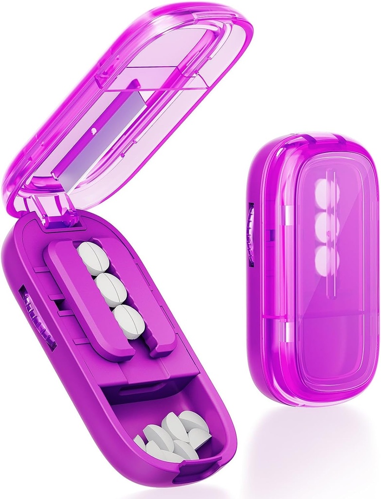 Cutter pastile pentru mai multe pastile, ajustabil Pilula Splitter, Pilula Cutter Splitter pentru pastile mici și mici, Cutter Pilulele pentru pastile mici sau mari cu lama ascuțită- violet