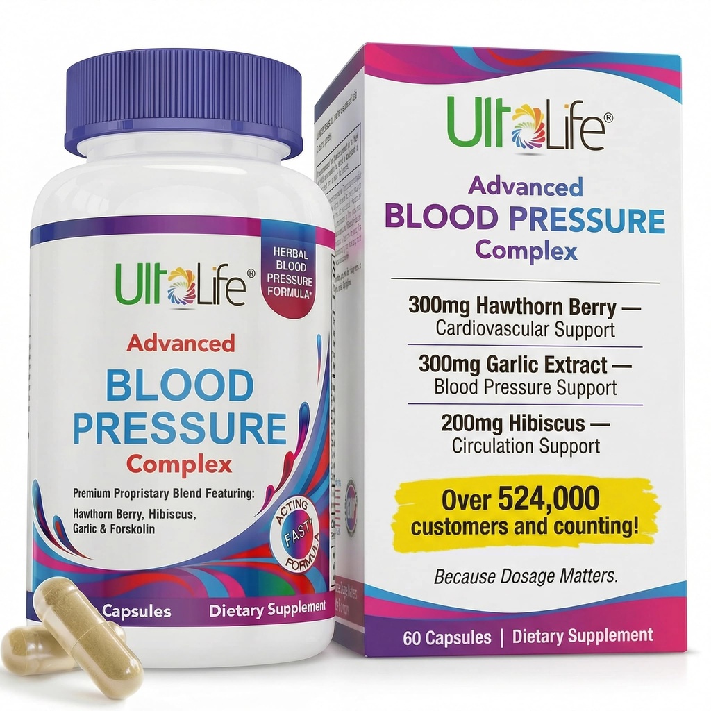 ULTALIFE suplimente de tensiune arterială - Complex avansat de tensiune arterială - Hawthorn Berry, Hibiscus, Usturoi, Forskolin - 14 vitamine și plante aromatice, 30 zile de aprovizionare în capsule vegetale