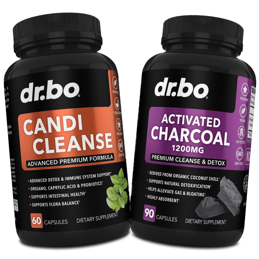 Suport Charcoal & Candi Cleanse activat - Pastile de nucă de cocos organică și pastile anti-crestere pentru gaze de stomac și balonare pentru bărbați Femei Copii - capsule de plante oregano și acid caprilic