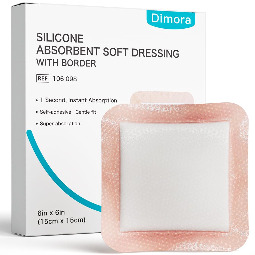 Dimora Silicon Super Absorbtive Wound Dressings - Bandaje adezive Gentle cu Ultrasorb Polymer,Heavy Exudate Wound Care Pads 6"X 6" 10 Packs