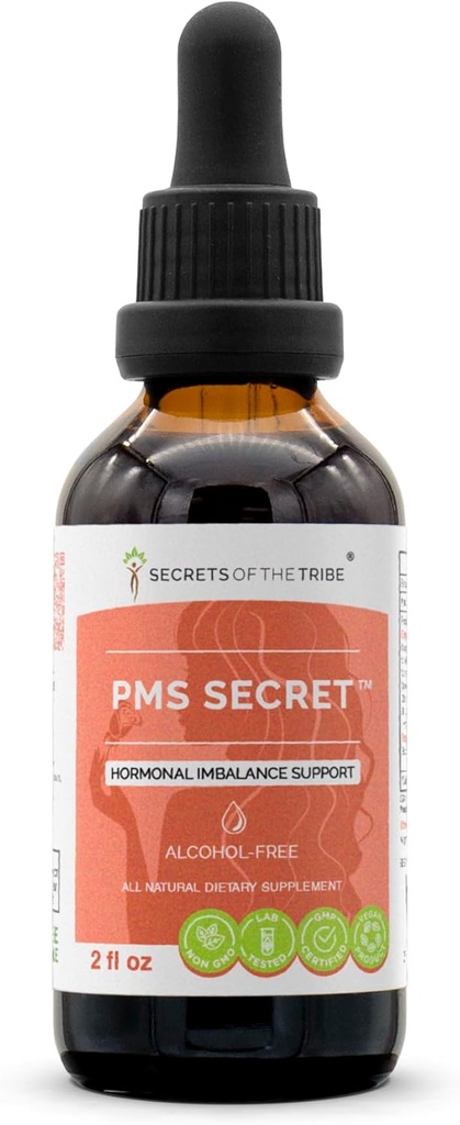 PMS Secret Alcool-Free, Glycerite Black Cohosh, Cramp, Vitex, Valerian, Dandelion, Chamomile, St. John's Wort. Tinctură, Extract de plante suport dezechilibru hormonal 2 OZ