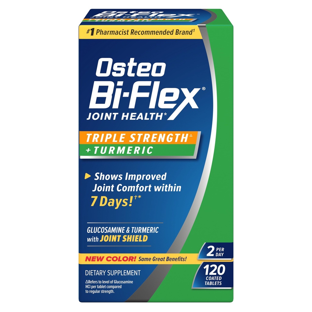 Osteo Bi-Flex Glucosamină Triple Concentrație Plus Supliment Turmeric cu Curcumin pentru suport comun și gama de mișcare, 60 de zile de aprovizionare, 120 comprimate filmate, suplimente nutriționale pentru sănătate comună