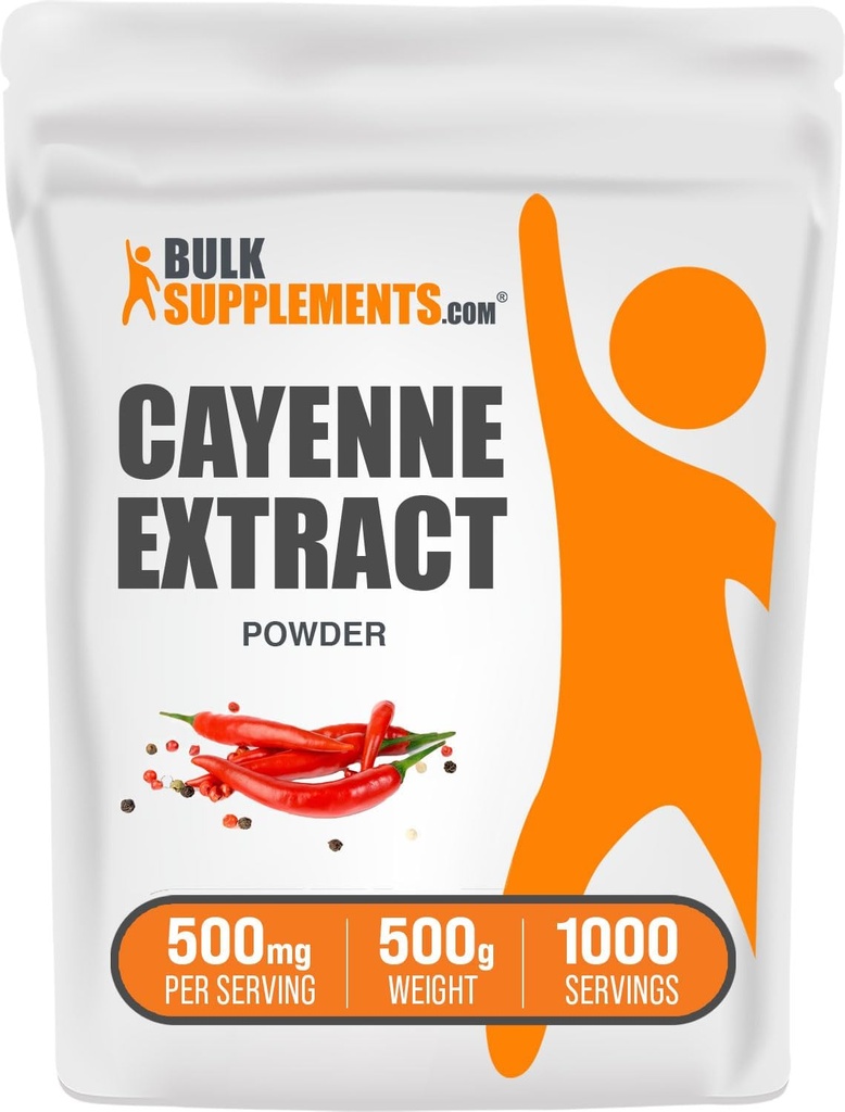 BulkSupplements.com Cayenne Pepper Extract pulbere - Capsaicina Supliment, Capsicum Extract - 500mg de extract de Cayenne per Serving, Cayenne Supliment - Gluten gratuit (500 Grams - 1,1 lbs)