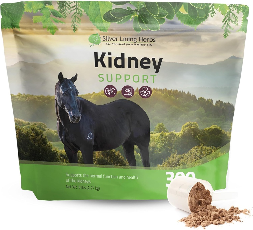 Silver Lining Herbs Suport pentru rinichi Supliment pentru cai - Suplimente de cai pentru sanatate renala si suport pentru vezica - Complet cu musetel, usturoi, Juniper Berry, si mai mult - 5 lb (300 Serviri)
