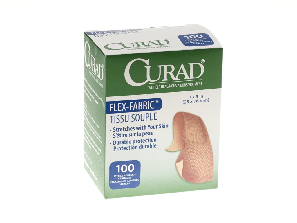Curad Flex-Fabric Bandaj adeziv, 1" Latime, 3" Lungime, Pachet de 100