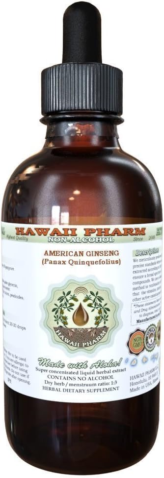 American Ginseng fără alcool Extract lichid, Ginseng (Panax Quinquefolius) Root uscate Glycerite Hawaii Pharm naturale Herbal Supliment 4 oz