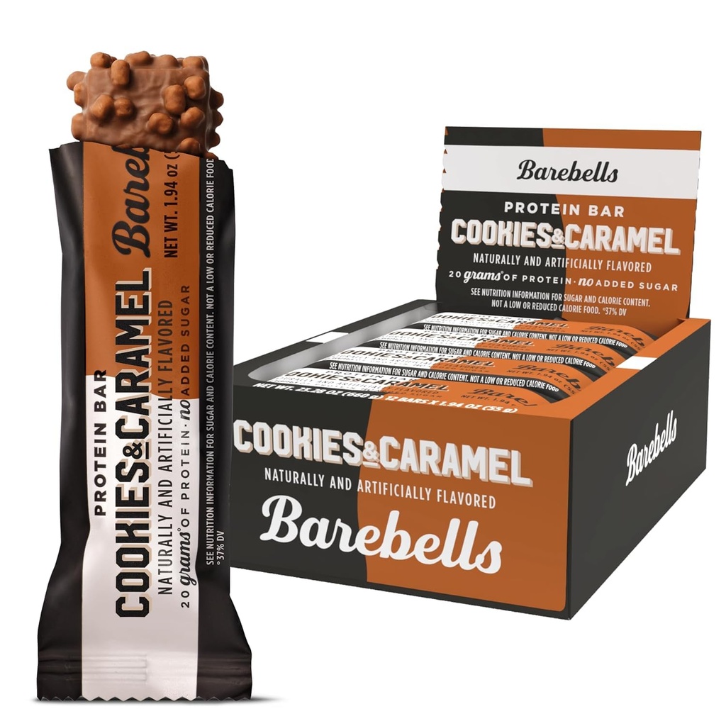 Barebells Proteine Baruri cookie-uri și Caramel - 12 Conte, 20g High Proteine Treats - Ciocolată Nutriție Bar cu 1g Total Sugars - On-The-Go Mic dejun sau post-Workout Snack