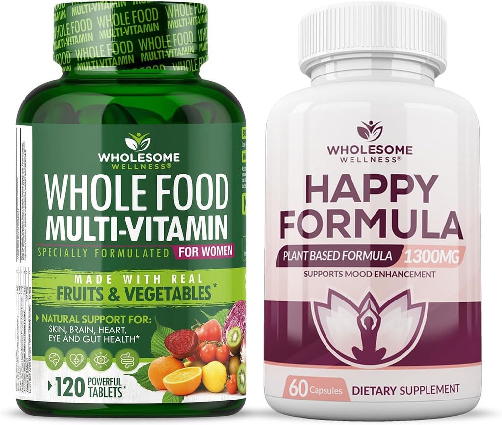 Inteligent Wellness Întreaga alimente Multivitamine pentru femei - Natural Multi Vitamine, Minerale, Extrase organice Fericit Formula Natural Formula Supplement Bundle