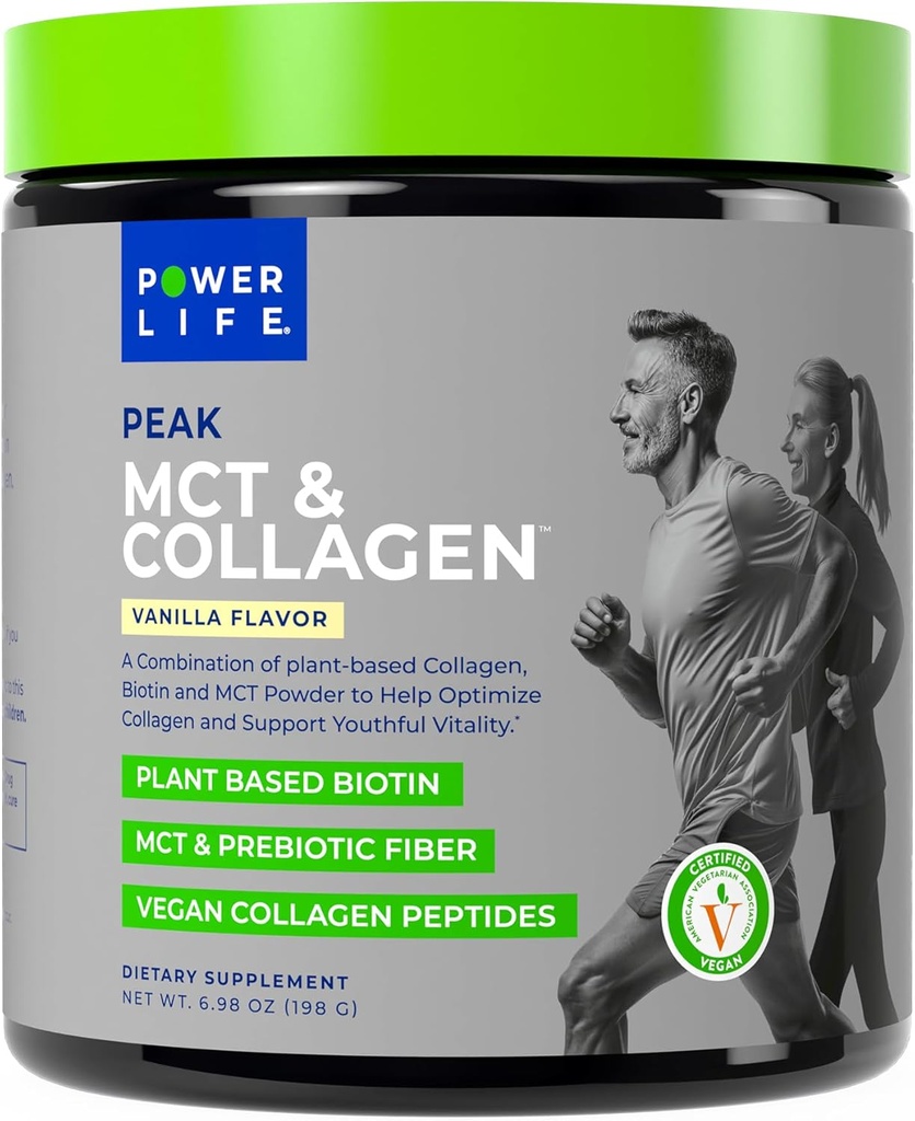Power Life® vârf MCT pulbere Supliment cu plante-Based Colagen și Biotin - Aroma de vanilie (30 Servings)