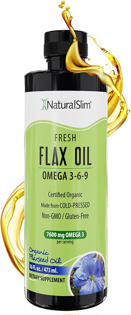 NaturalSlim Seed Ulei de in lichid proaspăt gust Ulei de in Ulei organic de rece presat & ridicat în Omega 3 6 9 Acid gras Flax Seed Supliment pentru celule sănătoase, păr, piele, & Nails - gust proaspăt 16 fl. Oz.