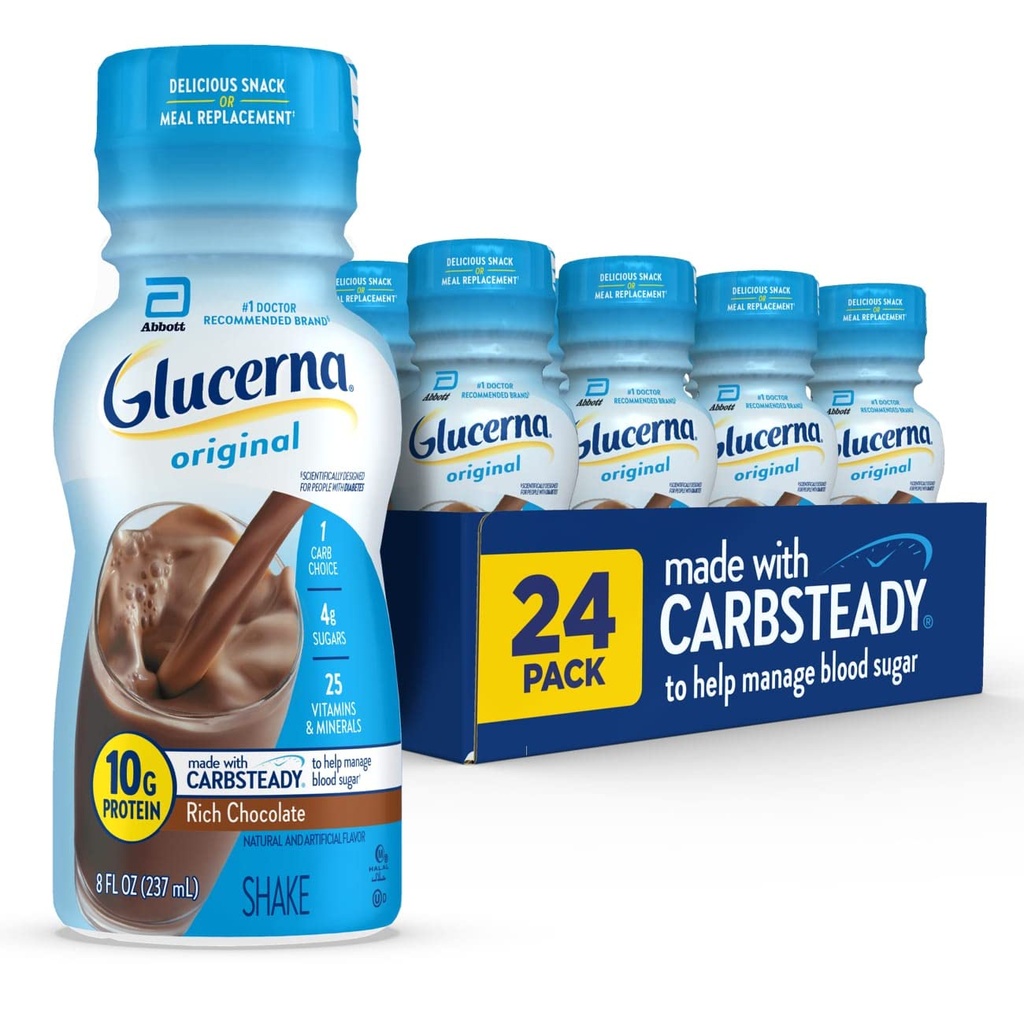Glucerna Original Diabetic Care Shake, bogat Ciocolata, Diabetic Masă de înlocuire pentru a sprijini sânge Sugar Management, 10g Proteine, 180 Calorii, gata de băut, 8-fl-oz flacon, 24 Pack