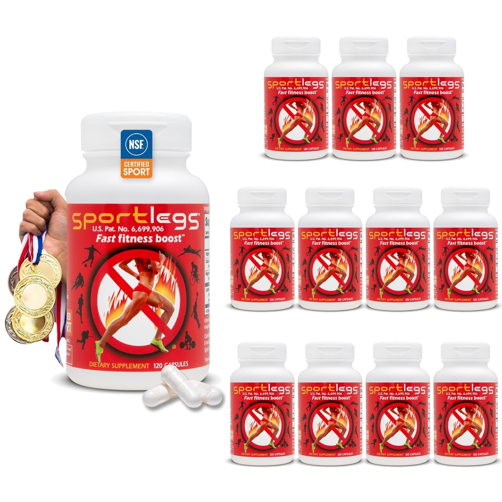 SPORTLEGS Fast Fitness Boost Pre Antrenament pentru bărbaţi şi femei, Acid lactic Supliment, Sport Endurance Fuel, Suplimente de rezistenţă pentru Runners - NSF Certified for Sport,120-Capsule Sticla, Pachet de 12