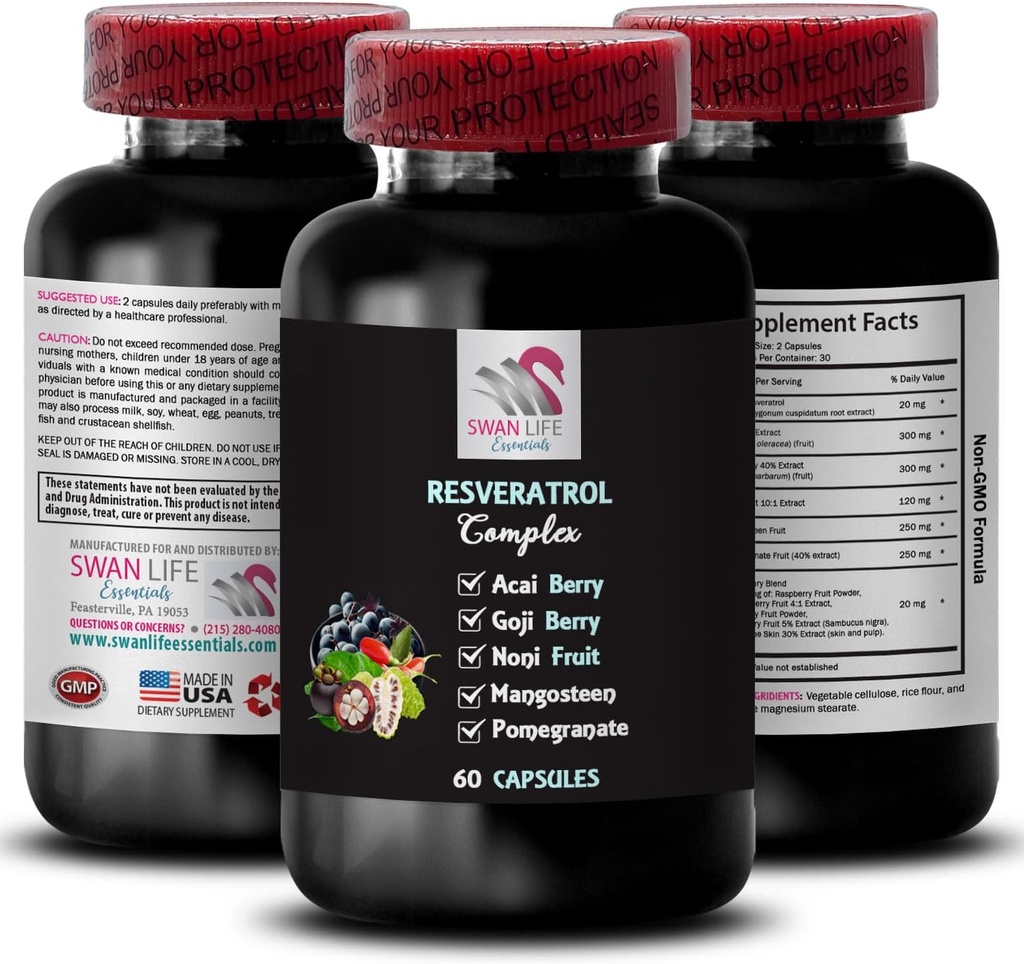 Nutrient Boost - REVERATROL COMLEX - Beneficii Berry, Antioxidanti puternici, Goji Berry Support, Elderberry Puternic, Daily Support, rodie Energie, Whole Food, Aroma de energie 1 Sticla 60 Capace