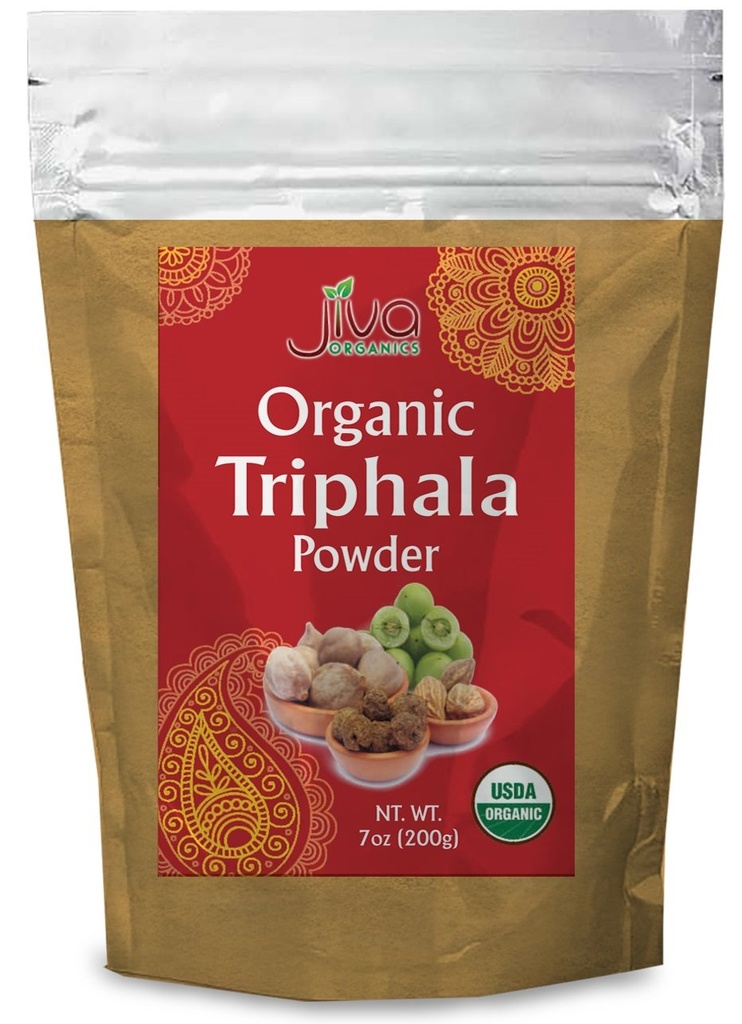 Jiva Organics Triphala Organic Powder 7 Ounce Bag - Amla sol, Bhibitaki, și Haritaki fructe amestecate, 100% naturale și non-GMO