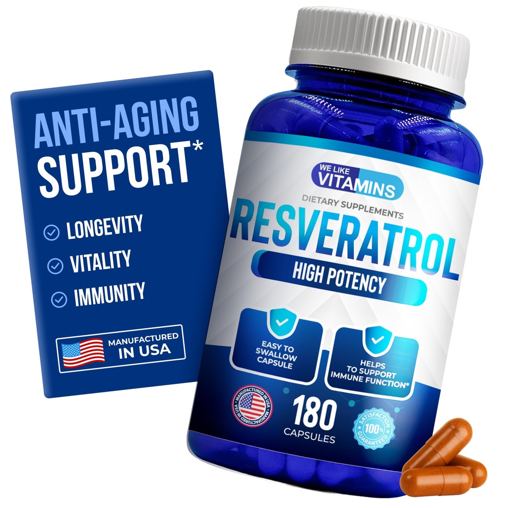 Ne plac vitaminele Resveratrol 1000mg per Servire - 180 Easy to Swallow Veggie Capsule - Natural Resveratrol Supliment 1000mg - Antioxidant Supliment ajută la susținerea anti-îmbătrânire și sistemul imunitar