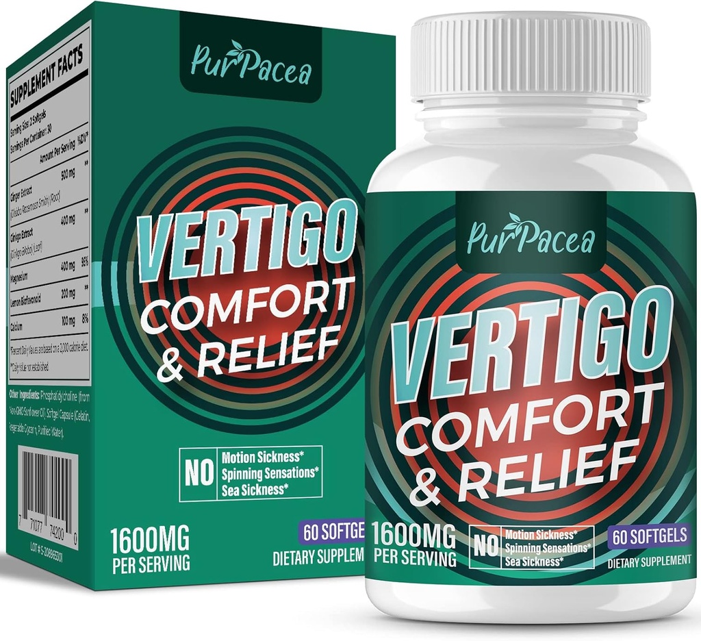 Liposomal Vertigo Supliment 1600MG, Advanced Absorbtion Formula, Natural Inner Echilibru urechii Supliment cu Ginger & Ginkgo Extract de Biloba, 60 Softgels, 30 de zile de aprovizionare