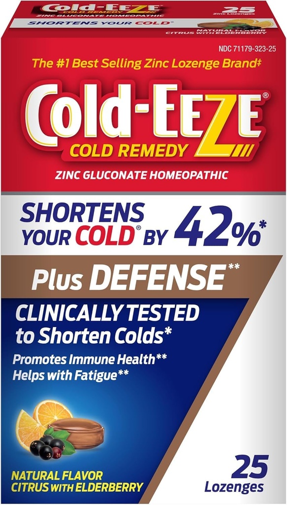 Cold-Eeze Plus Defense Citrus naturale cu Elderberry zinc Lozezes, Homeopatic rece Remedy, Shortens Comune Rece Simptome, Promovează Immune Health with Sambucus Nigra, Echinacea și Rose HIPS, 25 Ct