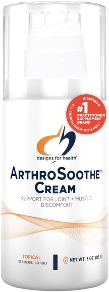 Designs for Health ArtroSoothe Cream - Muscle & Joint Support Topical Lotion - Caracteristici Acid hialuronic & Glucosamine - Made with Peppermint, Eucalipt & Tea Tree Essential Oils - Non-GMO - 3 oz
