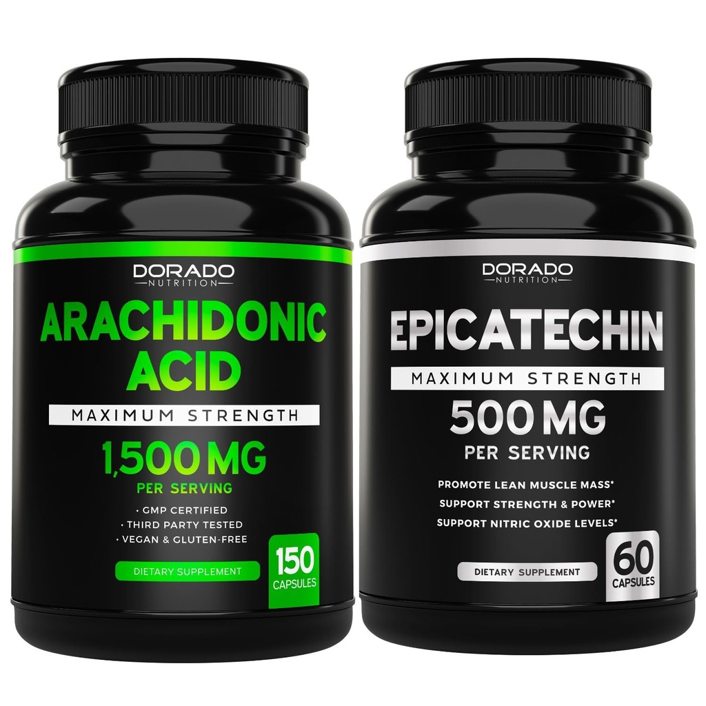 Acid arachidonic (150 capsule) - supliment muscular și de rezistență pentru masa musculară și recuperarea pentru bărbați și femei și extract de epicatechin (60 capsule) susține pompa și câștigurile musculare Lean - non-GMO și Vegan
