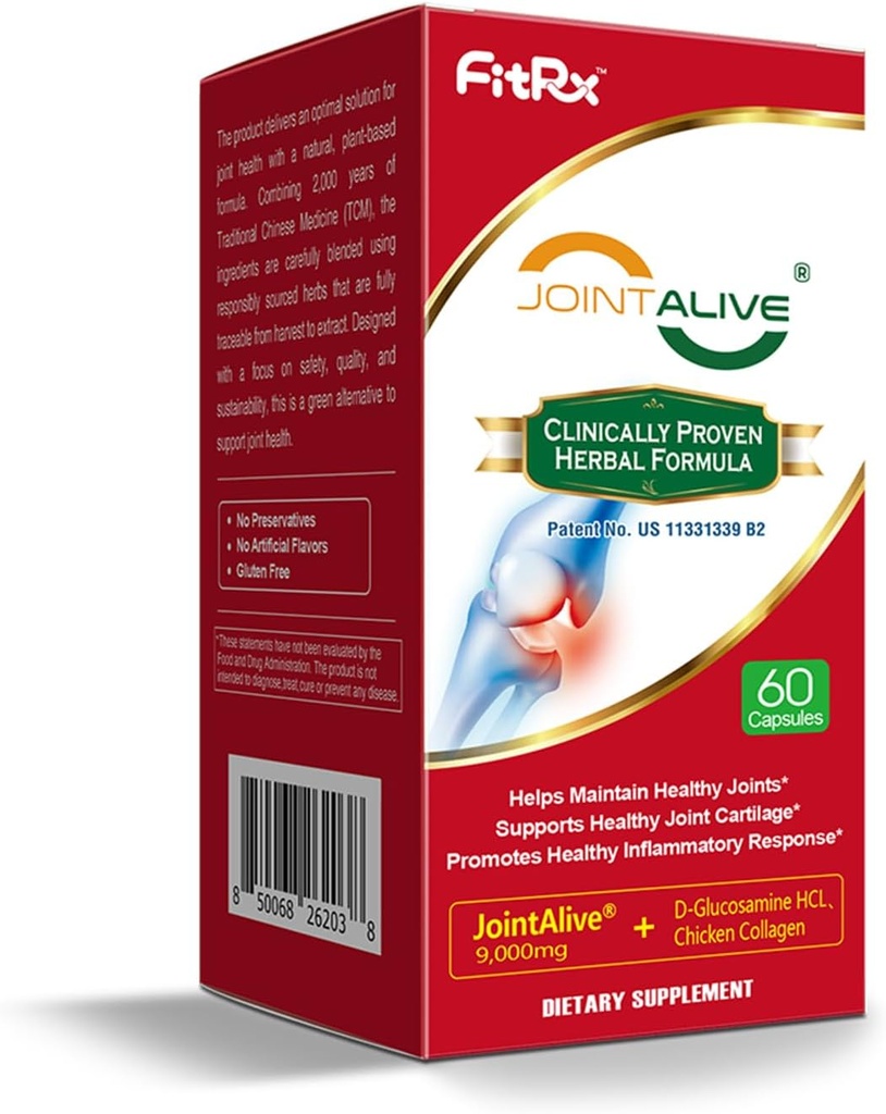 FitRx JointAlive Suplimente de suport comun pentru femei & bărbaţi, Glucosamină Chondroitin, Tip II Colagen, Relief Joints Discomfort, Cartilage Repair, la fel de rapid ca 7 zile, 30 Serviri