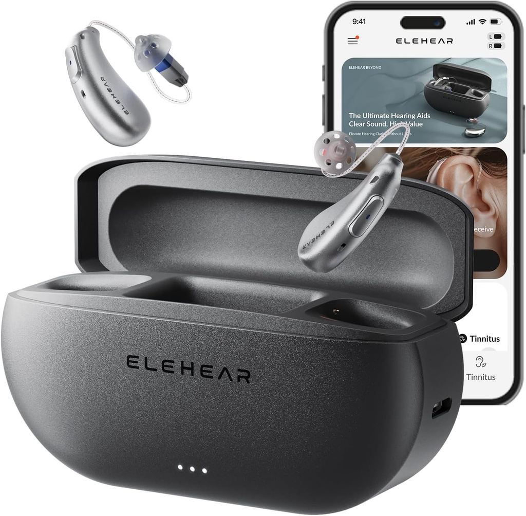 ELEHEAR-Beyond OTC Audiere SIDA, AI Putere Speech Îmbunătățire și Tinitus Masking, Superior Sound Quality, Conectivitate cu iOS sau dispozitive Android prin Bluetooth 5.3, pentru Seniori și Adulți