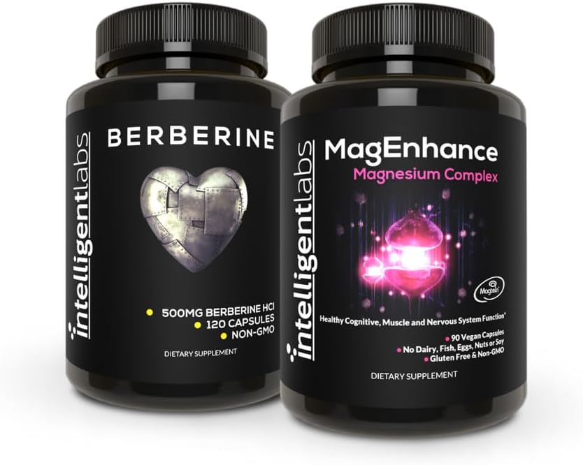 Laboratoare inteligente 2-in-1 Bundle de MagEnhance Magneziu Supliment (complex L-Treonat Magneziu cu Mg Glycinate și Mg Taurate) și capsule Berberine 500MG Putere maximă