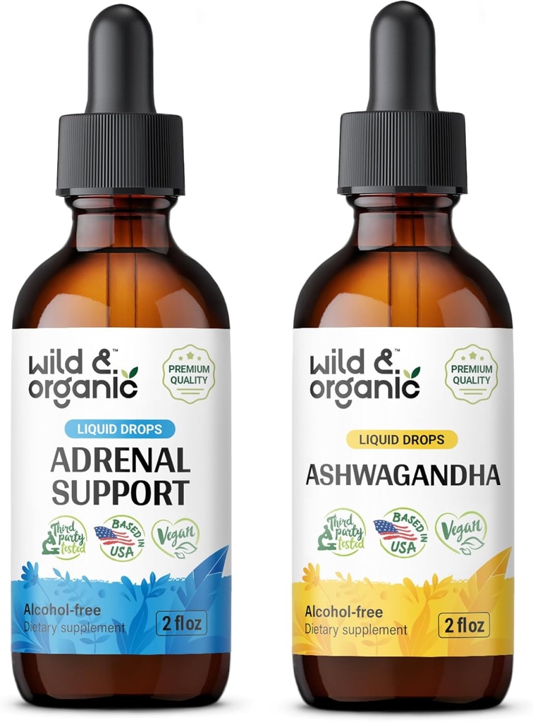 Suport suprarenal sălbatic și organic Tinctură 2 fl oz & Ashwagandha Tinctură 2 fl oz