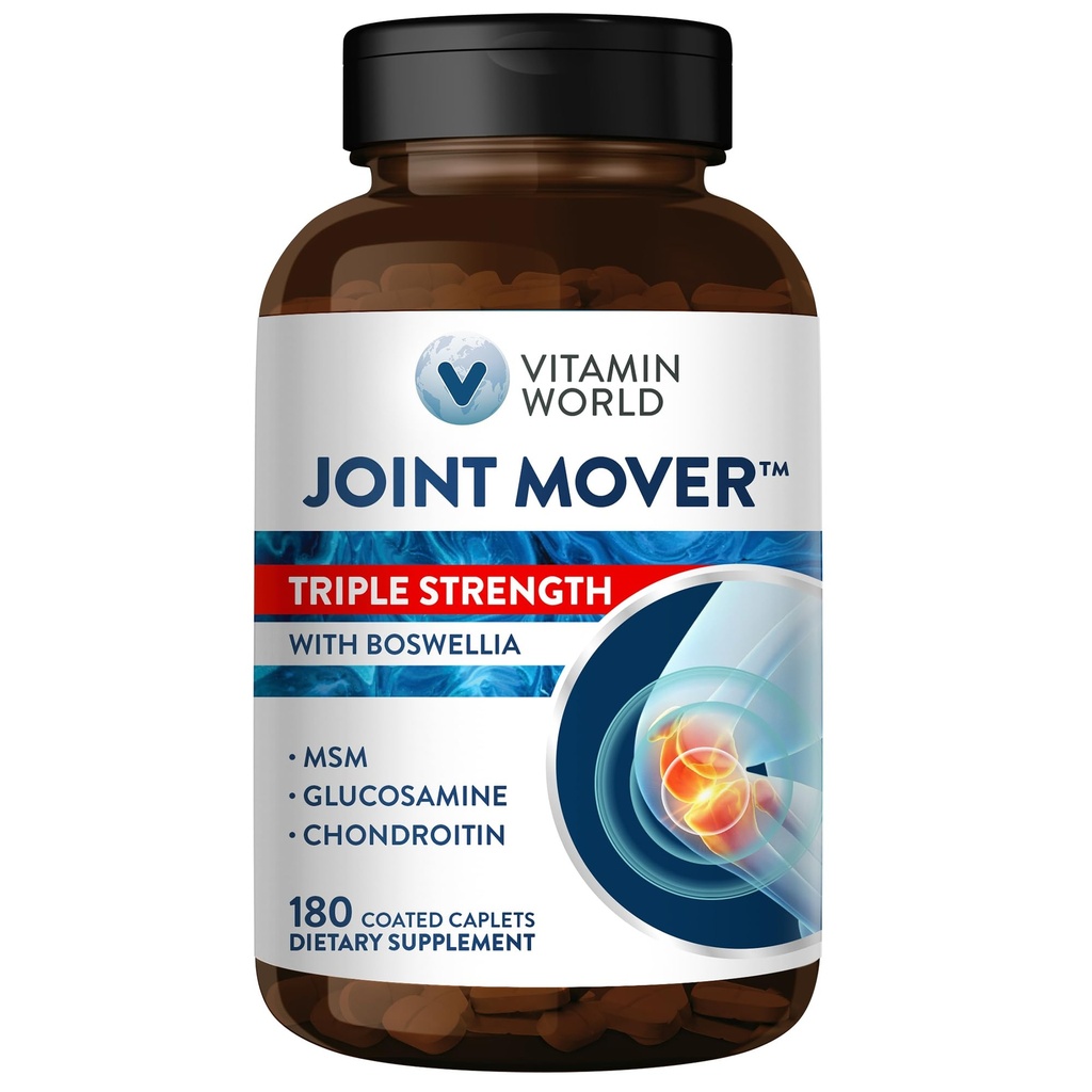 Vitamina World Triple Putere Joint Mover, Glucosamină Chondroitin cu MSM supliment comun de sprijin, Colagen & Boswellia Serrata extract, Suport Putere comună, Confort & Flexibilitate, 180 Caplete