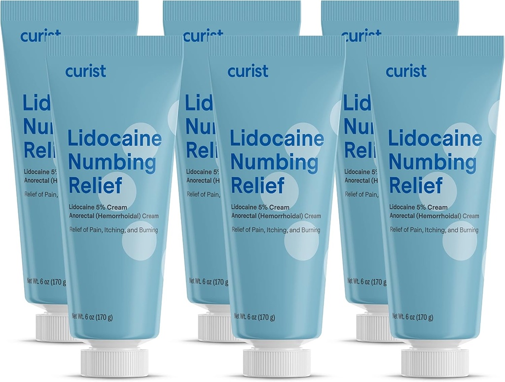 Curist 5% Lidocaină Crema Topical Pain Cream - (6 oz Tube, Pachet de 6) XL Tub - Numb Skin Quickly & Efficient with 5% Lidocaină Numbing Cream (6 Pack - 36 oz Total)