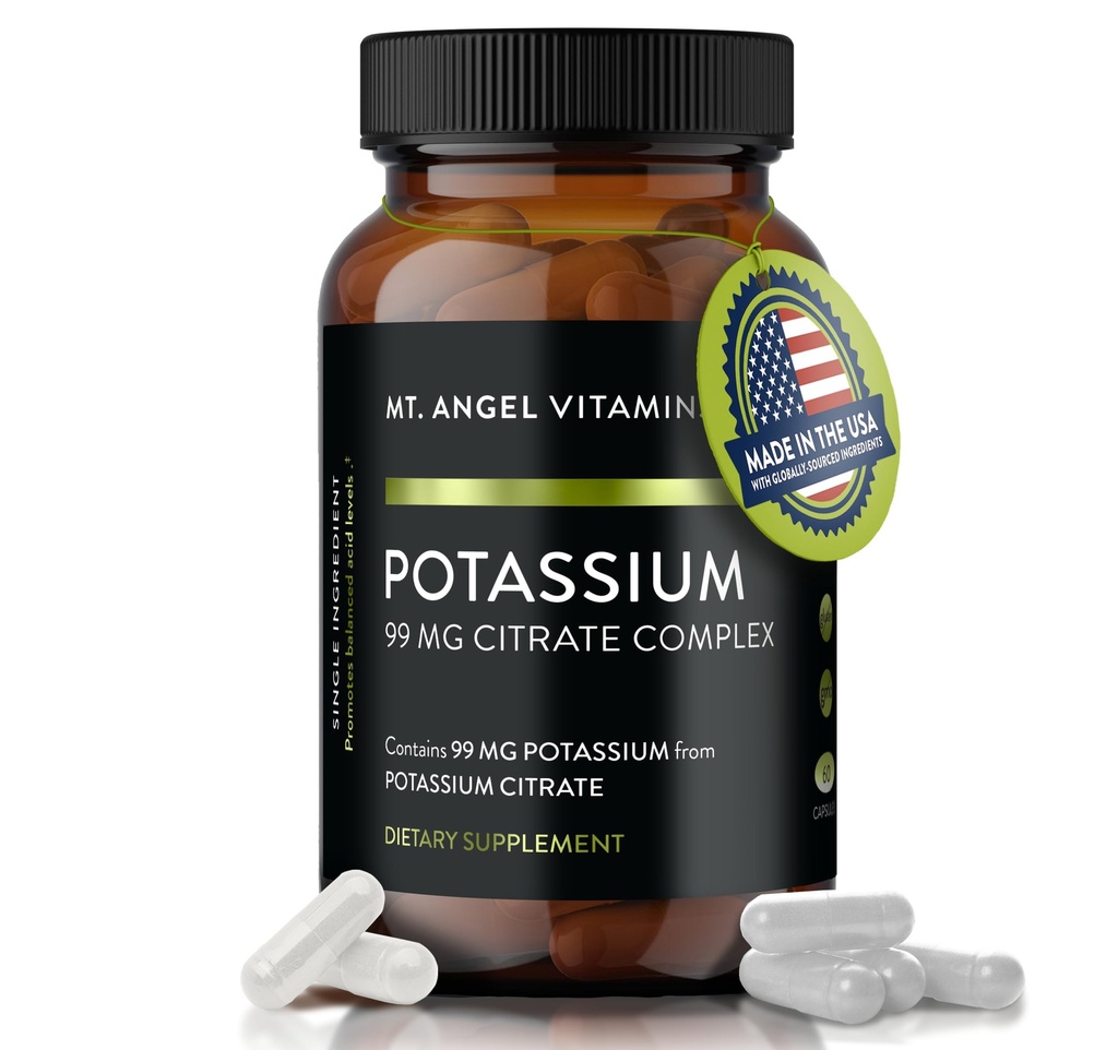 Vitamine Mt. Angel - Supliment de potasiu, 99 MG Citrat de potasiu Complex, 60 capsule