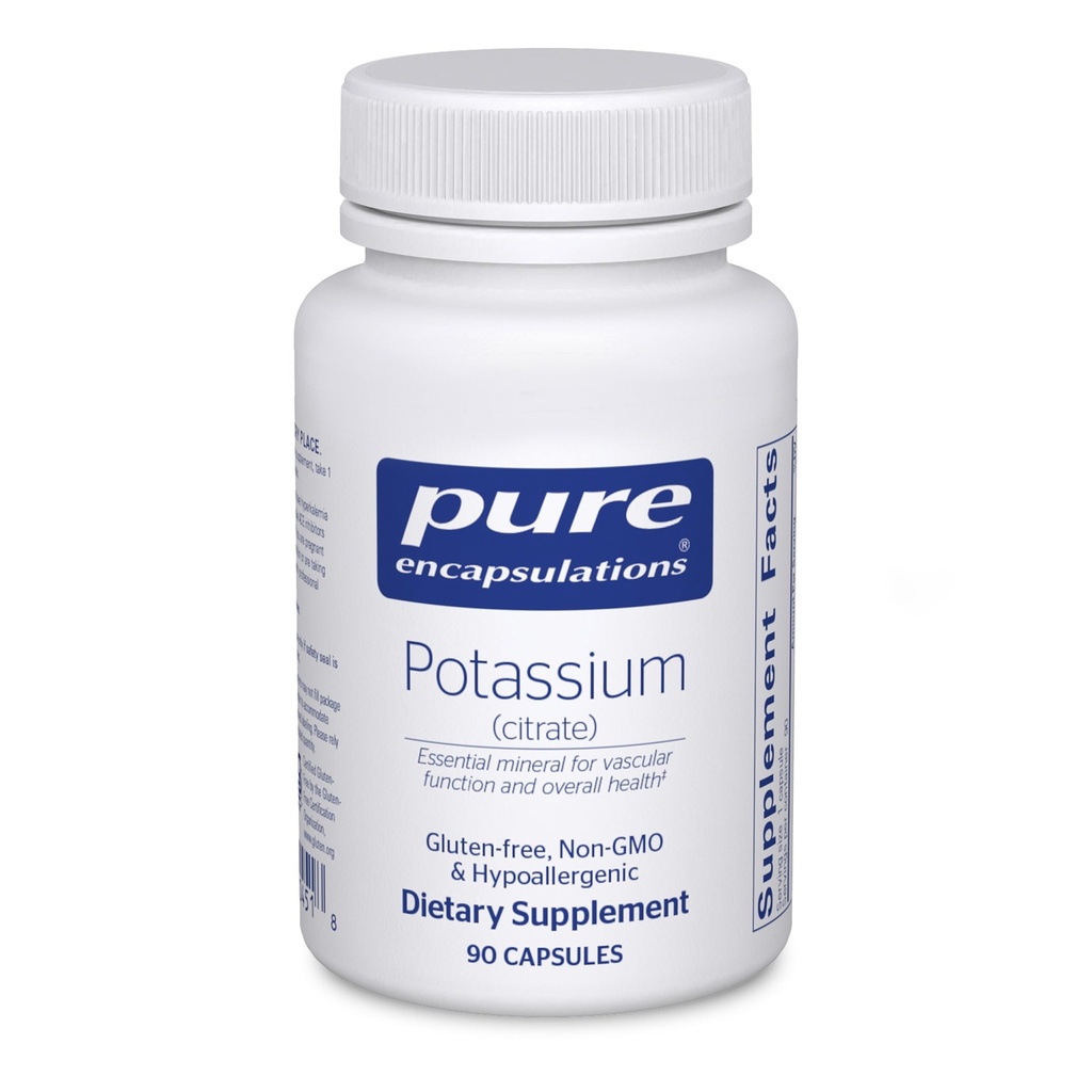 Încapsulari pure Potasiu (Citrate) - Supliment electrolit esenţial pentru a sprijini funcţia nervoasă şi musculară, adrenalii, hormoni, Heart Health & Energy* - Capsule Citrate de potasiu - 90 capsule