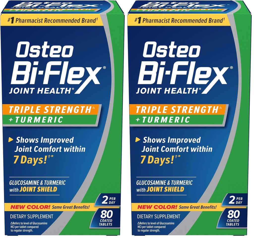 Osteo Bi-Flex Triple Putere Glucosamină cu Turmeric, supliment comun de sănătate, comprimate filmate, Versiunea originală, 80 Count (Pachet de 2)
