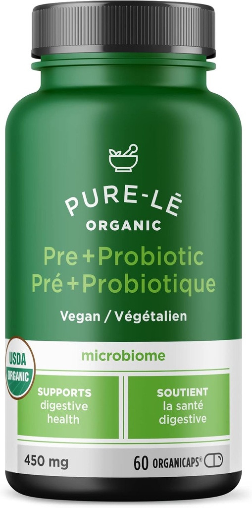USDA Organic Prebiotic + Probiotic 60 Organicaps - Vegan Certified Organic Kosher Complete Daily Digestive Support. Toate naturale - Ultra Premium Digestive Supliment alimentar.